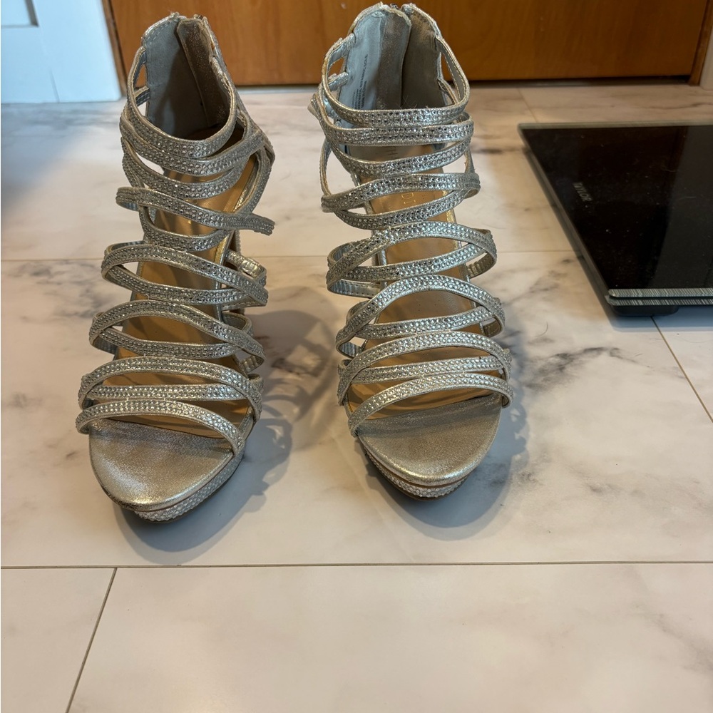 Elegant Silver Strappy Women's Heels